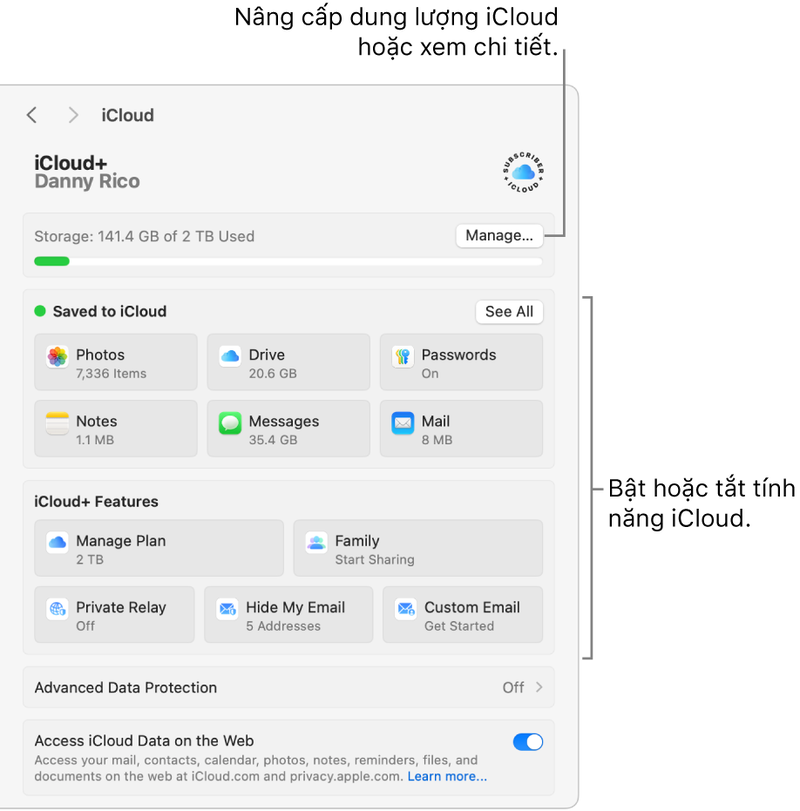 Cài đặt iCloud trên MacBook sau khi đăng nhập