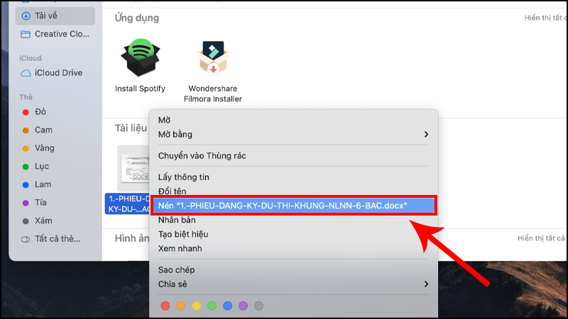 Nhấn chuột phải vào file và chọn Nén