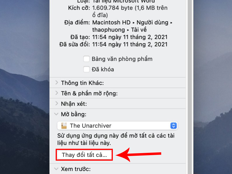 Chọn Thay đổi tất cả... để dùng ứng dụng khi mở tất cả các tài liệu