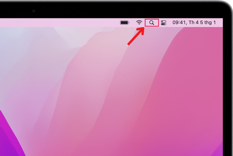 Nhấn biểu tượng kính lúp trên thanh Menu Bar