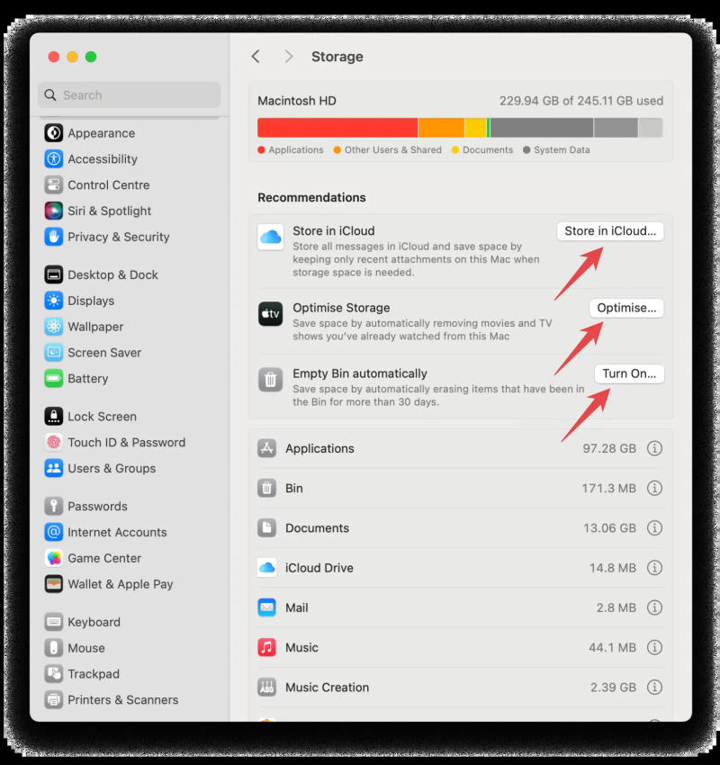 Tận dụng công cụ "Quản lý bộ nhớ" (Storage Management)