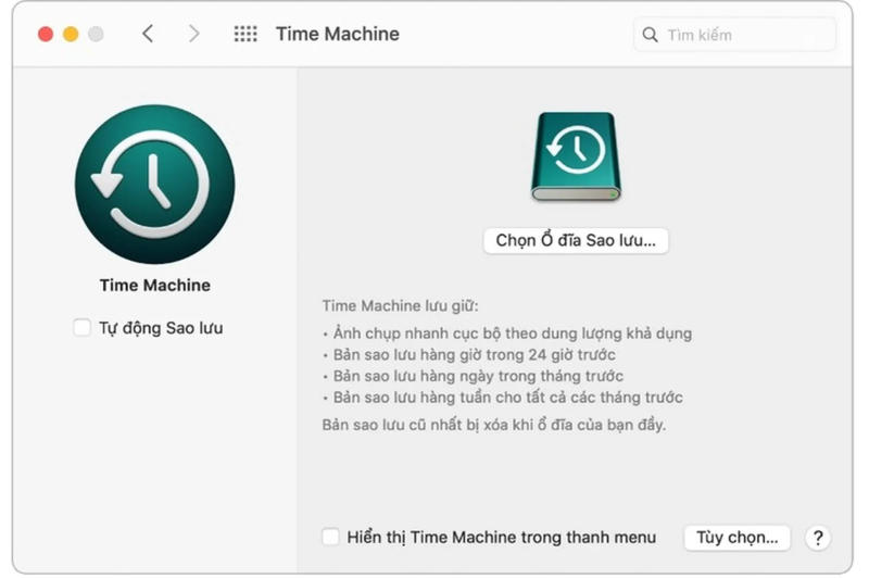 Thiết lập Time Machine để tự động sao lưu MacBook