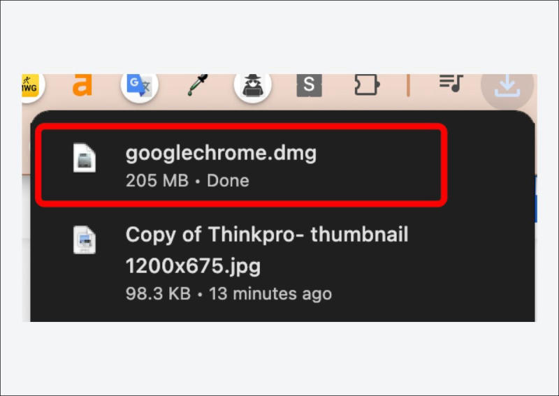 Mở file googlechrome.dmg từ thư mục Downloads