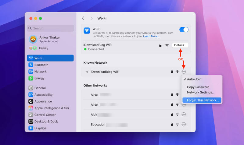 Sử dụng tính năng Quên mạng này