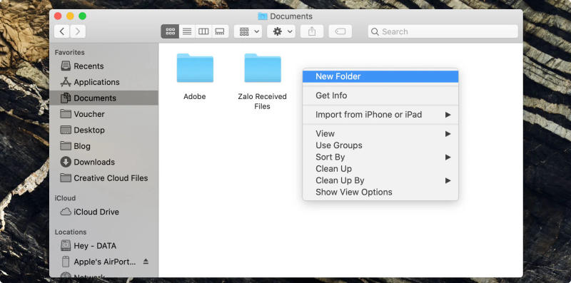 Tạo thư mục mới từ thanh Menu hệ thống