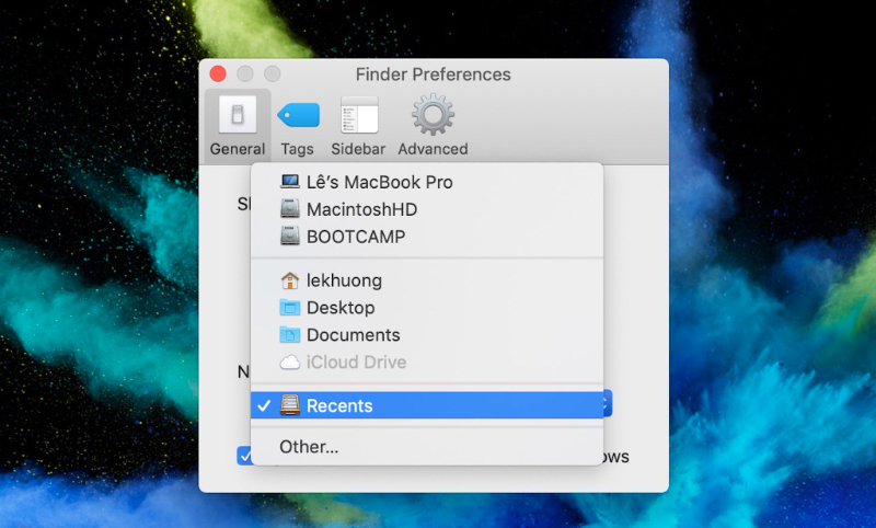 Tìm kiếm trong thư mục Recents (Gần đây) của Finder